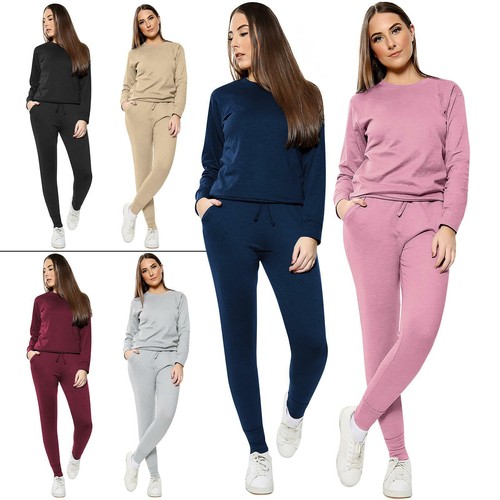 Womens Ladies Long Sleeve Plain Lounge 