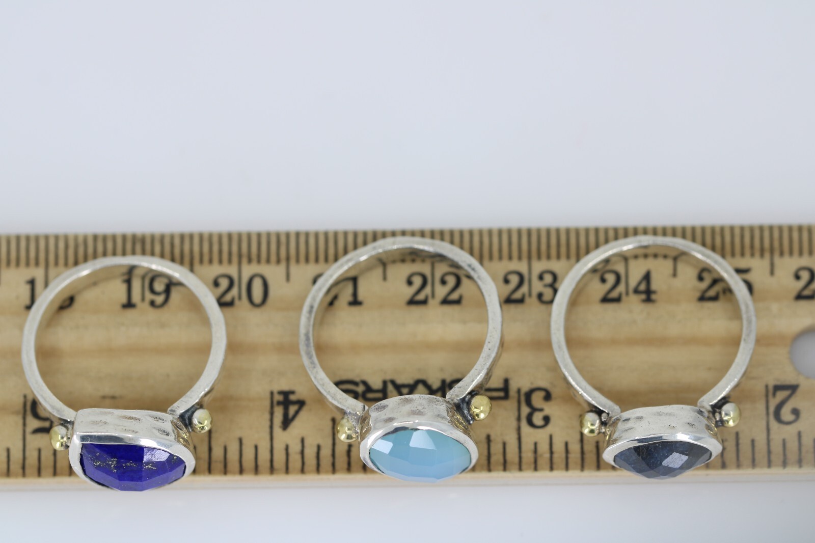 Triple Stack Sterling Silver & 14k Multi Stone Ri… - image 11