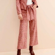 Pantalón para mujer Tach Clothing Nekane de pana con cintura atada rosa floral talla XS NUEVO SIN ETIQUETAS
