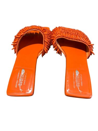 Free People JEFFREY CAMPBELL Size 7 Orange Beaded Salsa Slip On Sandals #S109-5 - 第 4/11 張圖片