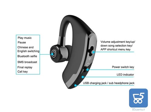Auricolare Bluetooth Wireless Mono Microfono HD CVC8.0 Riduzione Rumore DX o SX - Imagen 3 de 4