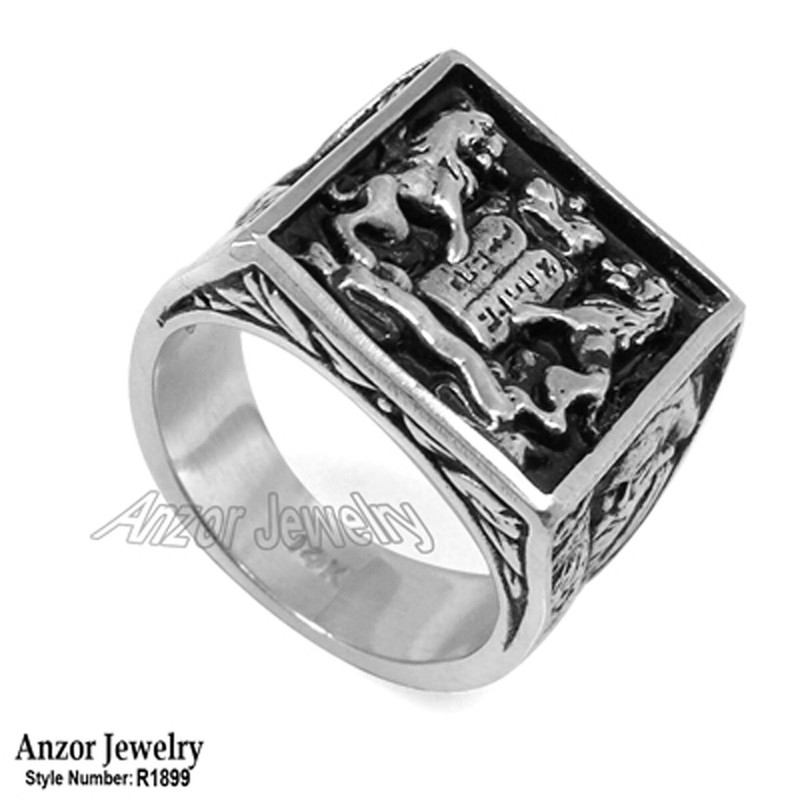Lions Facing The Ten Commandments Ring in solid Silver 925 SIZE 7 to 14 $595.00