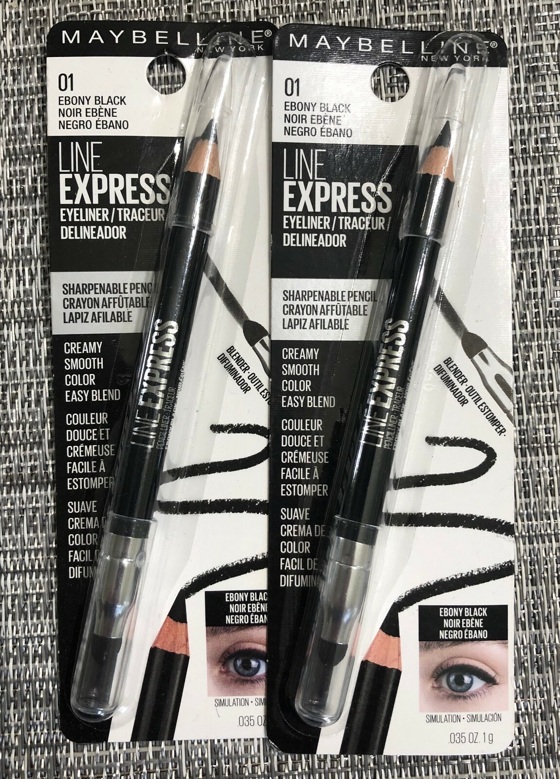 Карандаш для подводки глаз Maybelline Line Express с возможностью заточки, 01 Ebony Black, 2 упаковки
