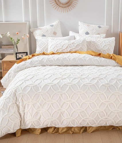 Ivory Tufted Duvet Cover Set - 100% Cotton Bedding Duvet Set , Luxury Duvets - Picture 2 of 5