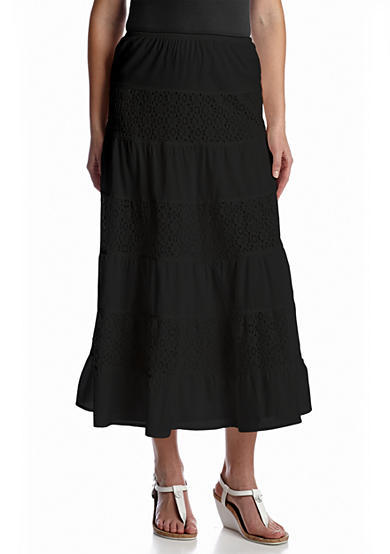 Sophie Max Studio 5B02A11 Black Cotton/Lace Tiered Maxi Skirt