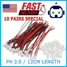 10 Pairs Mini Micro JST 2.0 PH 2-Pin Connector Plug with Wires Cables