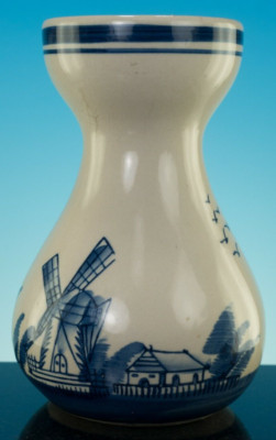 HOLLÄNDISCHE HYAZINTHENVASE BLAU WEISS SEGELBOOTE & WINDMÜHLE 5'' 1/2 ZOLL HOCH