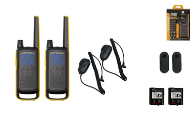 Motorola Solutions T470 Two Way Radios Speaker Mics Rechargeable 2-Pack