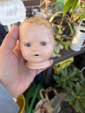 Antique Composition Doll Head Blue Sleepy Side Eyes
