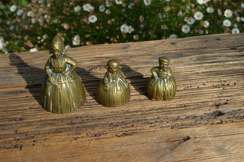 Set of 3 Vintage Brass Bell Lady Servant Small Dinner Bells - Picture 12 of 12