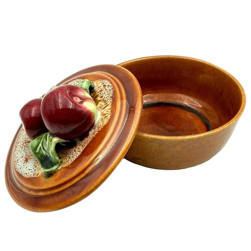 Vintage Wade California Pottery Brown Drip Glaze Apple Covered Bowl Dish 202
