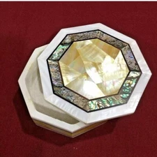 4"x4"x2" Designer Marble Jewelry Storage Box Mosaic Art with Abalone Shell & MOP