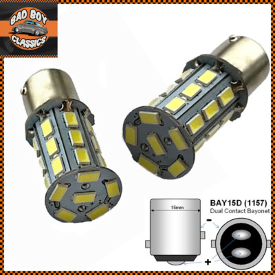 LED Positive + Negative Earth Stop Brake Tail Light Bulbs White CLASSIC ...