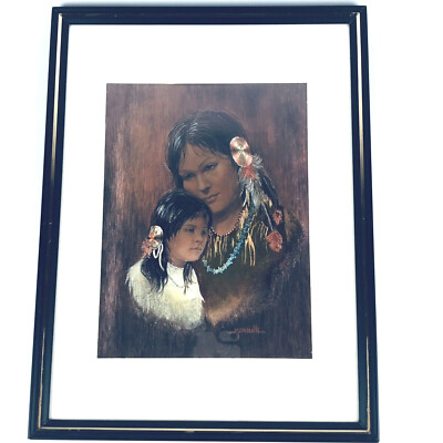 M Caroselli Framed Foil Art Print Mother And Daughter Native American 9x12