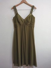 David's Bridal Party Formal Dress Size 10 Olive Green Lined Beaded 1.25" Straps