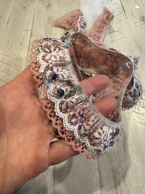 Vintage Grannycore Multicolor Two Layer Lace 1yrd 32 Inches Floral Pink