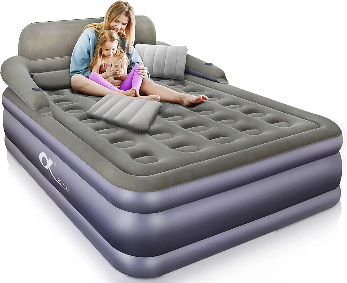 Inflatable double bed with headboard outlet