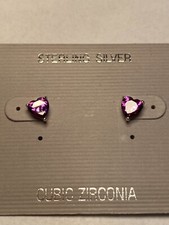 Sterling Silver Purple Cubic Zirconia Heart Shaped Earrings Stud Post Gorgeous