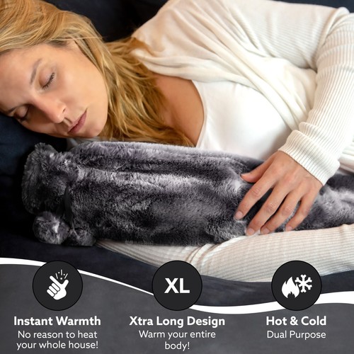 Heißwasserflasche Vliesabdeckung 2L lang Gummi Kunstfell Körper flauschig warmies UK - Bild 25 von 52