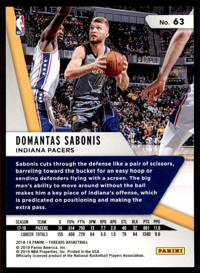 2018-19 Panini Threads #63 Domantas Sabonis - Image 2 of 2
