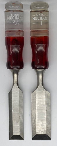 Vintage Master Mechanic Wood Chisel SET 1” & 3/4” Woodworking Tools LOT OF 2