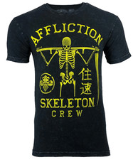 Camiseta para hombre AFFLICTION SKELETON CREW NEGRA LAVA motociclista MMA