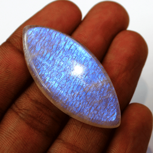 Piedra lunar arco iris brillo azul natural 51 quilates 46 mm x 21 mm piedra preciosa cabujón marquesa - Imagen 2 de 15