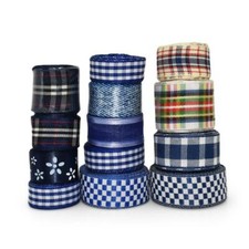 37 Yards Blue Plaids Flowers Coordinating Ribbon Lot