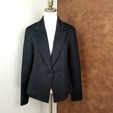 NWT Joseph Ribkoff Blazer Jacket Womens Size 12 Black Pinstripe Pleated