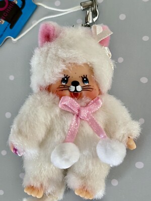 Vintage Monchhichi CATS White Cat Plush Doll Sekiguchi Mascot