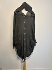 Grizas Grey Button Up Hooded Oversized Soft Cotton Jacket Coat S/m Asymmetrical