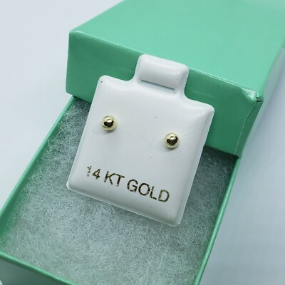 14K echte Gelbgold polierte runde Kugel Ohrstecker Schraubverschluss 2m~8m