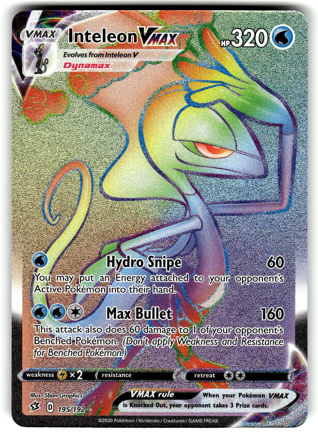 Inteleon VMAX (Secret) Holo Secret Rare SWSH02: Rebel Clash 195/192 NM