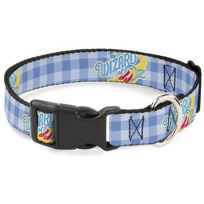 Plastic Clip Collar THE WIZARD OF OZ Logo Gingham Checker Blues NARROW-Medium 8.