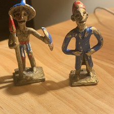 Lot de 2 figurines miniatures anciennes en plomb peintes, jouets miniatures