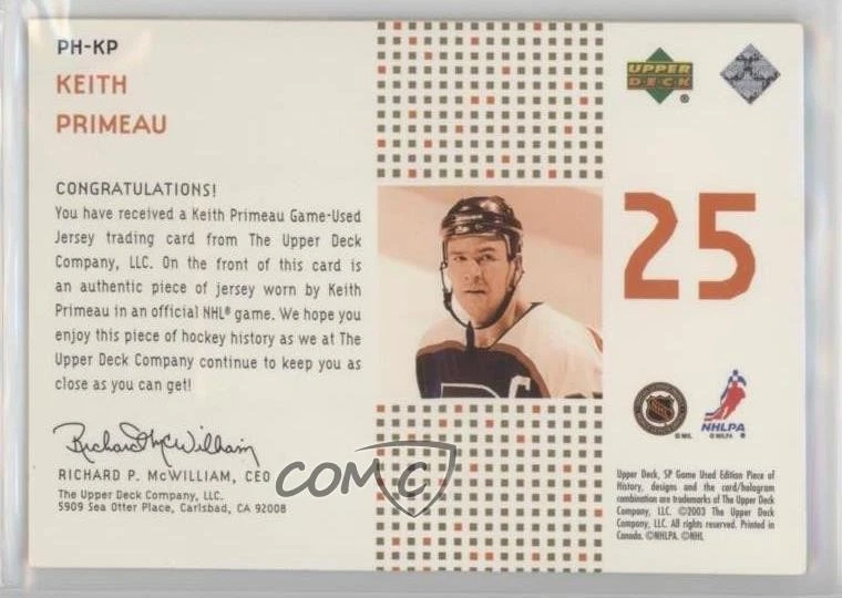 2002-03 SP Game Used Piece of History Gold /99 Keith Primeau #PH-KP - Image 2 of 2