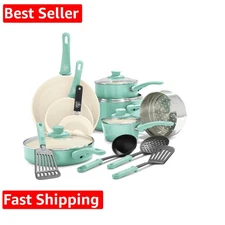 Soft Grip 16 Piece Cookware Set, Non-Toxic PFAS-Free Ceramic Nonstick, Pots, ...