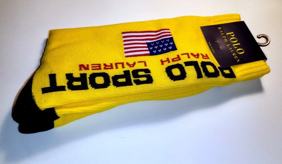 Носки короткие спортивные Polo упаковка 3 шт. - Ralph Lauren с флагом США белые, желтые, синие - Изображение 3 из 4