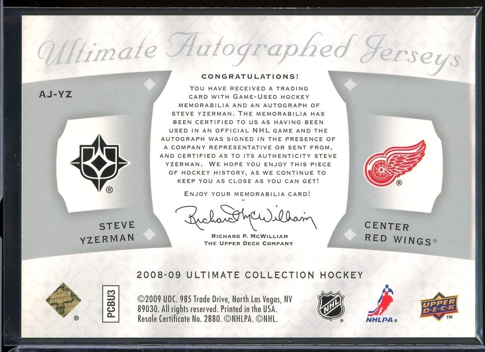 2008-09 Ultimate Collection Jerseys Autographs #AJYZ Steve Yzerman 05/25 - Image 2 of 2