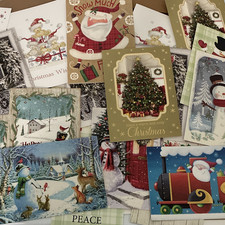 35 Assorted Christmas Cards Folded with Envelopes Santa Snowman Reindeer