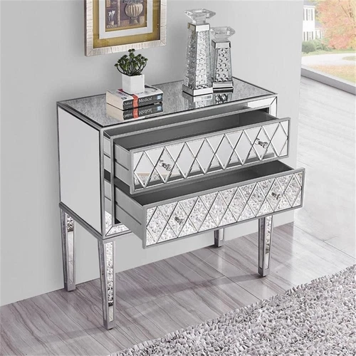 Elegant Decor Reflexion 2 Drawer 34" Mirrored Nightstand in Antique Silver - Picture 8 of 11