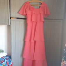 Vtg 70s Maxi Dress Sz 10 Coral Pink Chiffon Dress Up Repair Reuse