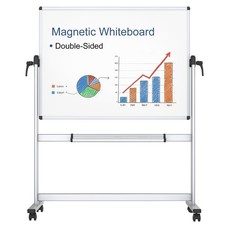 VIZ-PRO Double-Sided Magnetic Mobile Whiteboard, 48 x 36 Inches, Aluminium Frame