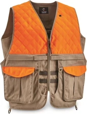 New Mens Upland Vest for Bird Hunting, Orange Brown w Back Game Pouch Pockets