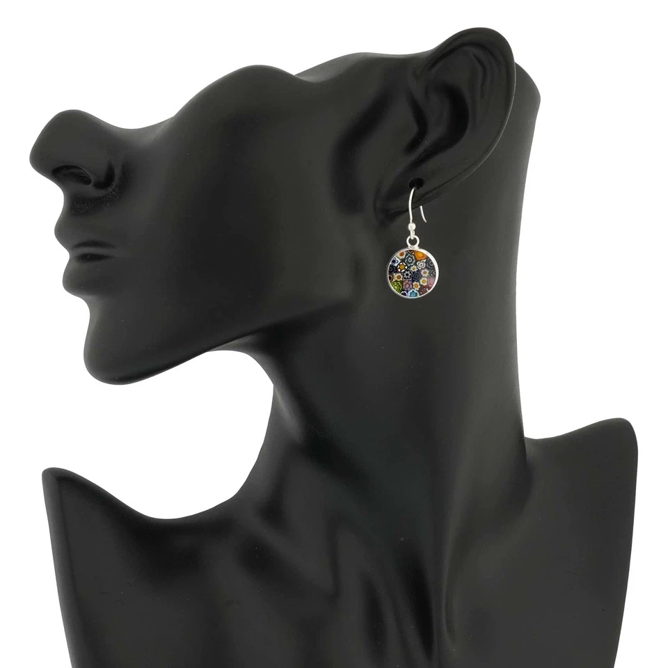 GlassOfVenice Murano Glass Millefiori Round Dangle Earrings - Silver Pastels Mul - image 3 of 4