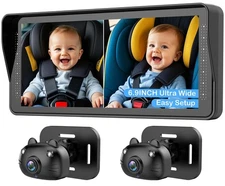 Dual Baby Car Camera for 2 Kids - 6.9'' Split Screen Ultrawide HD Display wit...