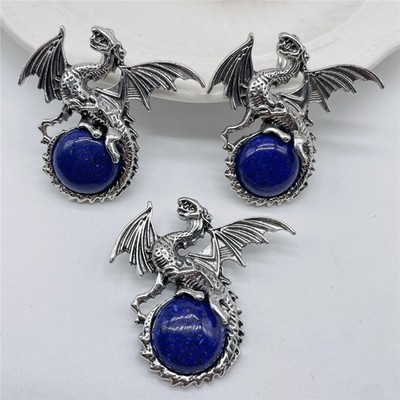 10pcs Natural Blue Stone Flying Dragon Pendants Healing DIY Jewelry Making