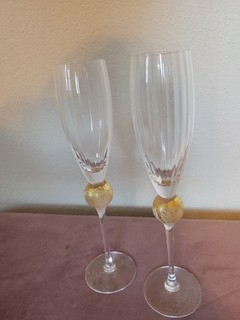 Set 2 Union Street Glass MANHATTAN Champagne Flutes Glasses Dark Gold Ball 10”