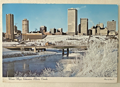 Postcard Winter Magic Edmonton Alberta Canada Skyline River View A1