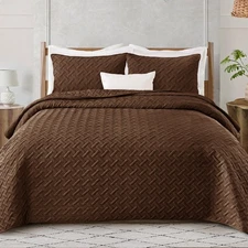 Soft Quilt Set Queen Full Size, 3 Pieces Lightweight Quilts Brown Bedspreads